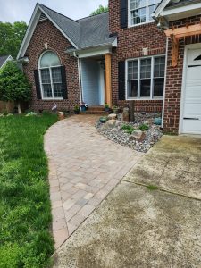 water feature-planting-paver pathway