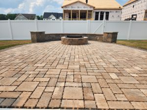 permeable paver patio fire pit seatwall