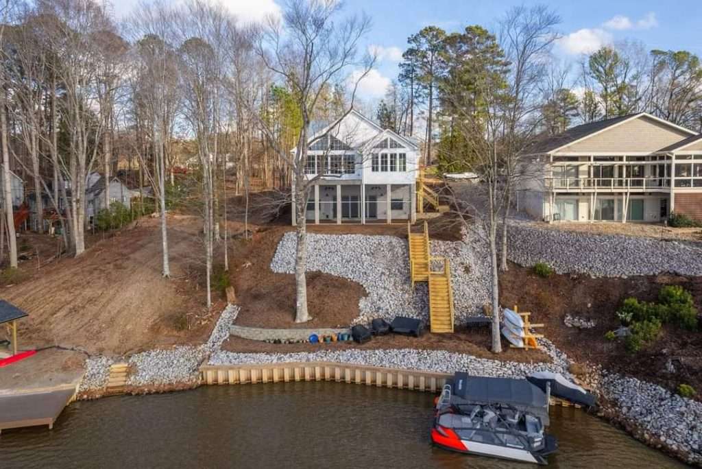 riprap erosion control retaining wall wood steps