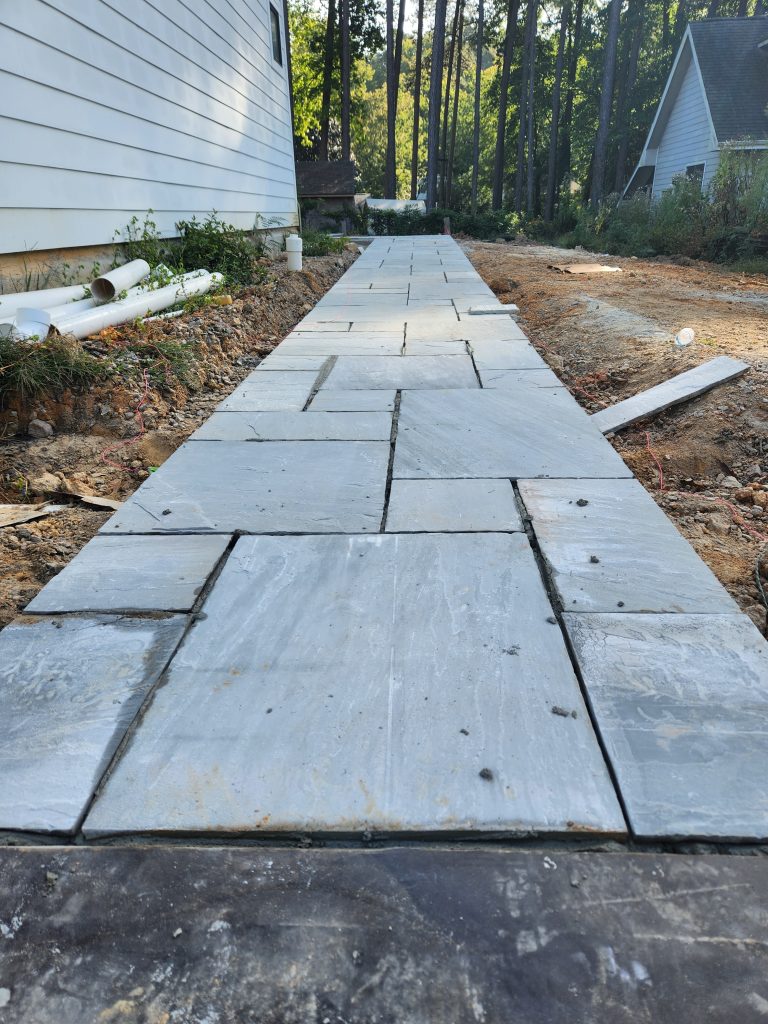 patterned bluestone patio