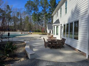 Herringbone Patio Brick Retaining Wall Travertine Coping Stairs Apex