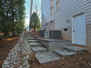Natural Stone Steps Retaining Wall Drainage Dry Creek Bed Cary 2