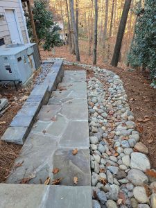 Natural Stone Steps Retaining Wall Drainage Dry Creek Bed Cary
