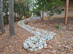 Natural Stone Steps Retaining Wall Drainage Dry Creek Bed Cary 3